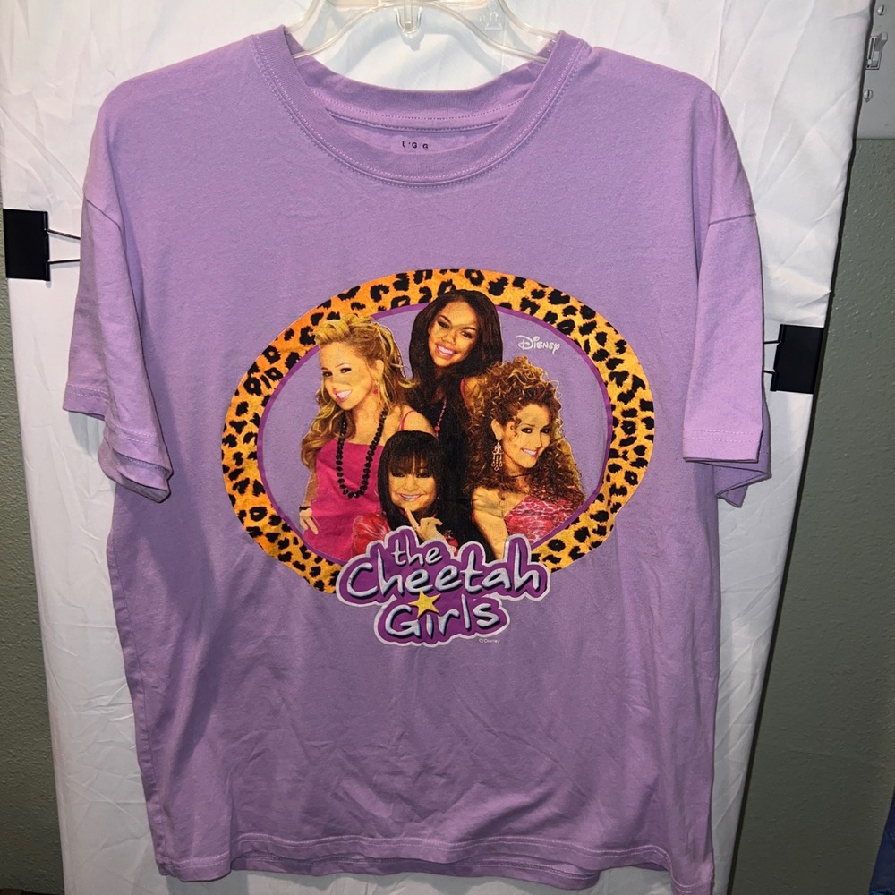 Disney The Cheetah Girls Graphic Tee Lavender Purple Leopard Print Y2K Large